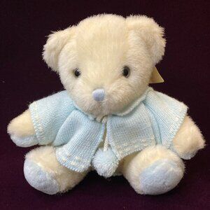 Russ HUGS Baby Bear 7" Plush with Inner Bagged Rattle, Blue Cape Sweater NWT
